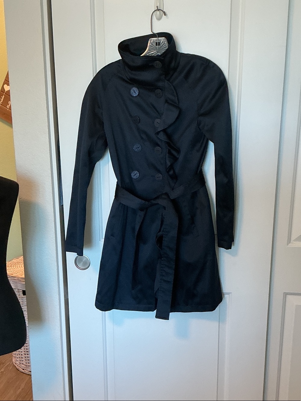Elie Tahari navy blue Long-Sleeve Trench Coat with Waist Tie S